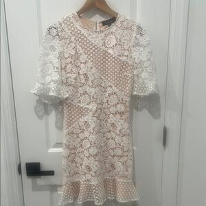 NWOT Lulu's Floral Lace Wedding Mini Dress in White and Tan Size XS